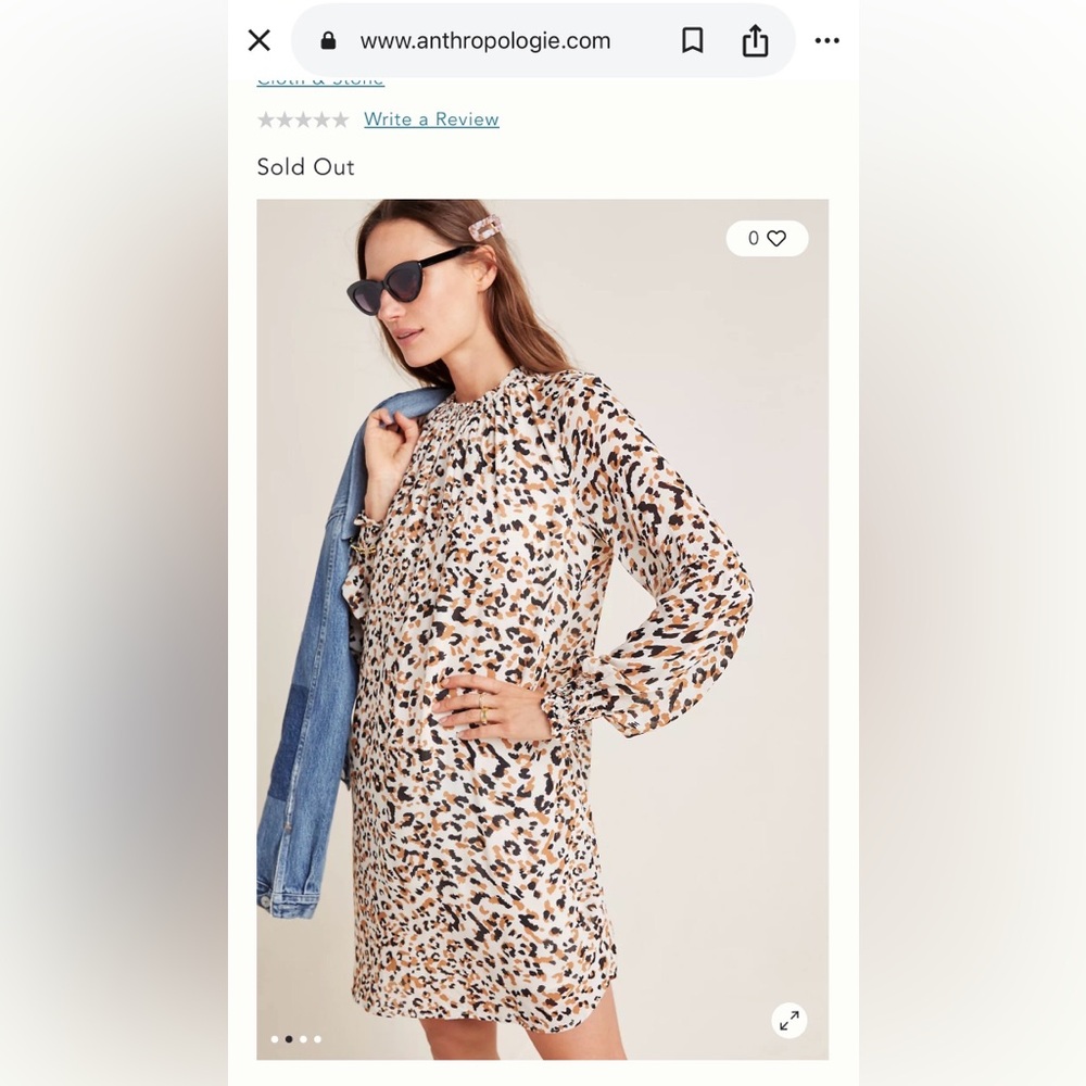Leopard Print Long Sleeve Dress from Cloth & Stone Anthropologie size Small